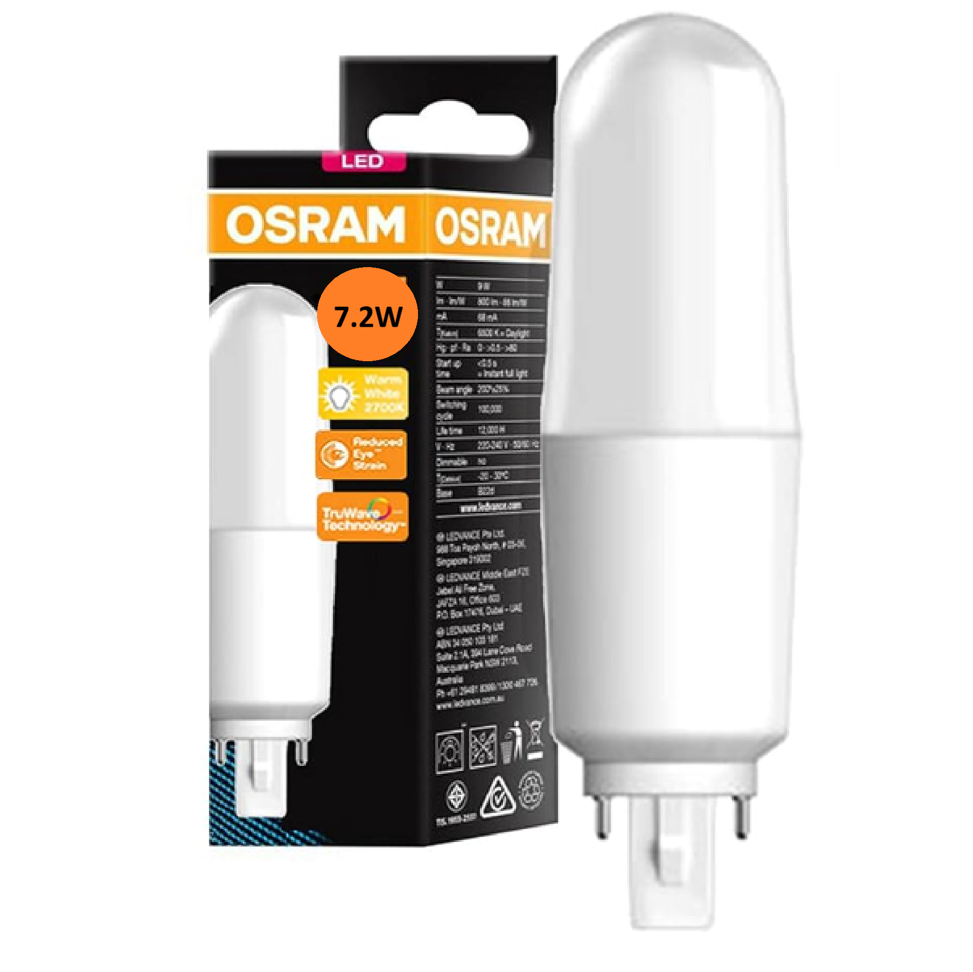 Osram 7.2W LED VALUE STICK Lamp Bulb WARMWHITE G24D